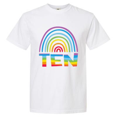 10th Birthday Gift Rainbow Fan 10 Years Olds 10 Bday Garment-Dyed Heavyweight T-Shirt