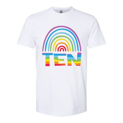 10th Birthday Gift Rainbow Fan 10 Years Olds 10 Bday Softstyle CVC T-Shirt