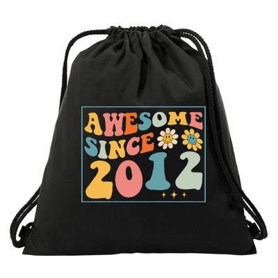 10th Birthday Gifts Awesome Since 2012 10 Years Old Groovy Drawstring Bag