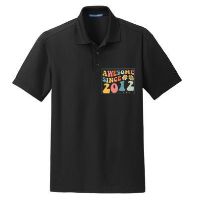 10th Birthday Gifts Awesome Since 2012 10 Years Old Groovy Dry Zone Grid Polo