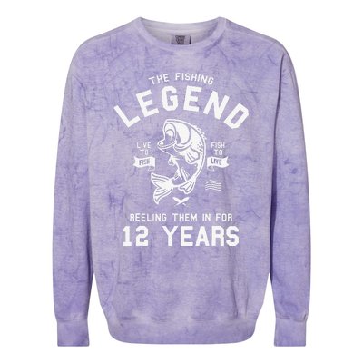 12th Birthday Gift The Fishing Legend 12 Years Fisherman Colorblast Crewneck Sweatshirt