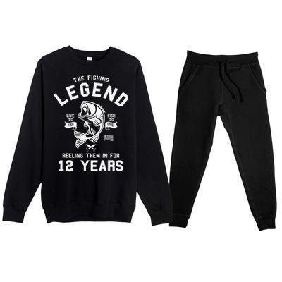 12th Birthday Gift The Fishing Legend 12 Years Fisherman Premium Crewneck Sweatsuit Set