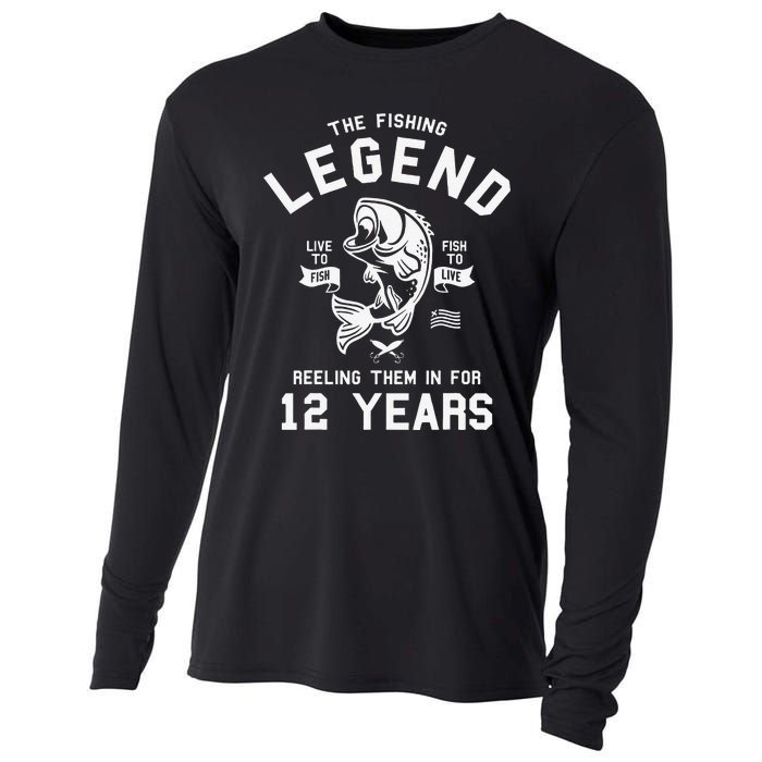 12th Birthday Gift The Fishing Legend 12 Years Fisherman Cooling Performance Long Sleeve Crew