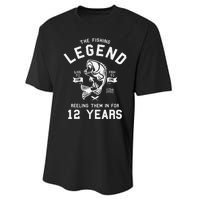 12th Birthday Gift The Fishing Legend 12 Years Fisherman Performance Sprint T-Shirt