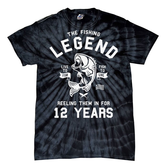 12th Birthday Gift The Fishing Legend 12 Years Fisherman Tie-Dye T-Shirt