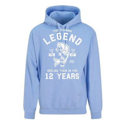 12th Birthday Gift The Fishing Legend 12 Years Fisherman Unisex Surf Hoodie