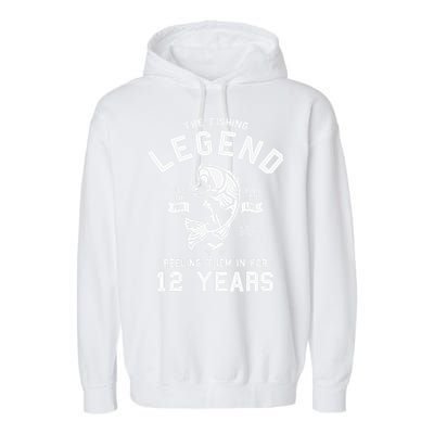 12th Birthday Gift The Fishing Legend 12 Years Fisherman Garment-Dyed Fleece Hoodie