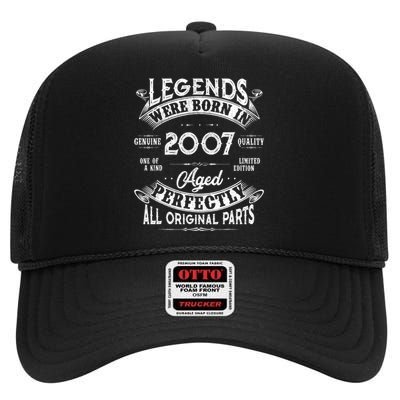 15th Birthday Gift Vintage Legends Born In 2007 15 Years Old High Crown Mesh Back Trucker Hat