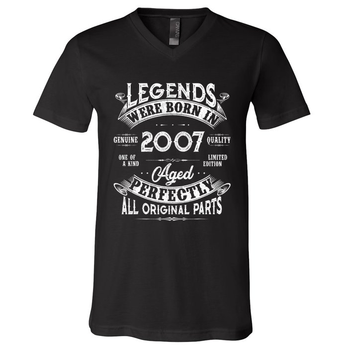 15th Birthday Gift Vintage Legends Born In 2007 15 Years Old V-Neck T-Shirt