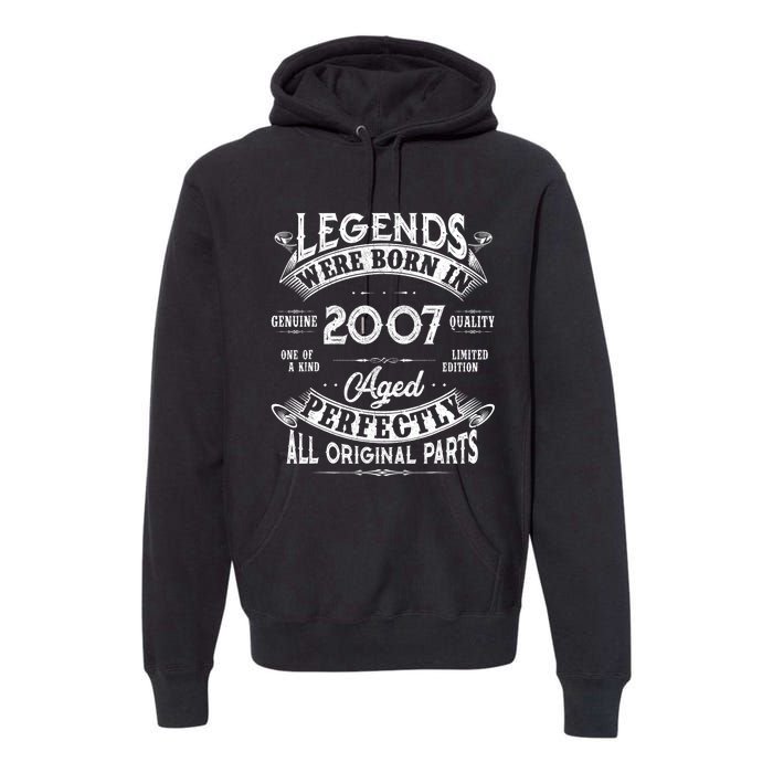 15th Birthday Gift Vintage Legends Born In 2007 15 Years Old Premium Hoodie