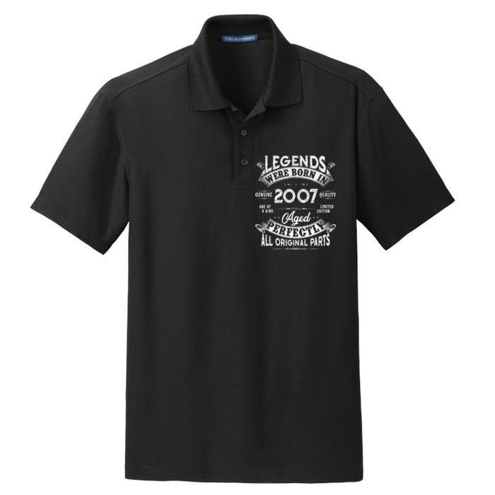 15th Birthday Gift Vintage Legends Born In 2007 15 Years Old Dry Zone Grid Polo