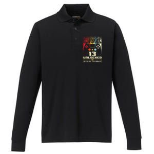 13th Birthday Gift Level 13 Unlocked Nager Performance Long Sleeve Polo