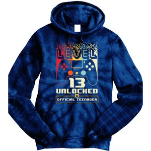 13th Birthday Gift Level 13 Unlocked Nager Tie Dye Hoodie