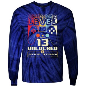 13th Birthday Gift Level 13 Unlocked Nager Tie-Dye Long Sleeve Shirt