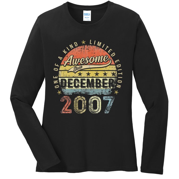 15th Birthday Gift Awesome Since December 2007 15 Year Old Ladies Long Sleeve Shirt