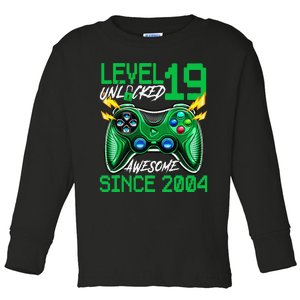 19th Birthday Gift Level 19 Unlocked Awesome 2004 Gamer Toddler Long Sleeve Shirt