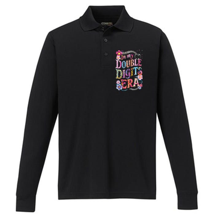 10th Birthday Girl In My Double Digits Era Retro 10 Year Old Performance Long Sleeve Polo