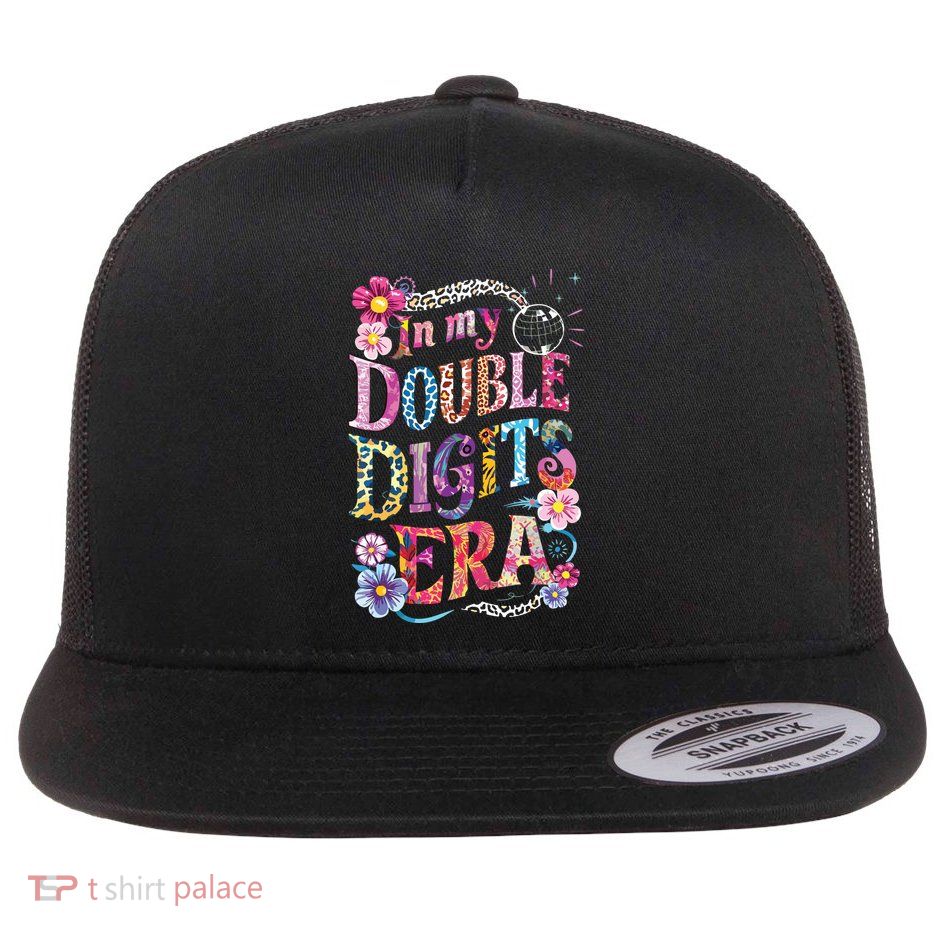 10th Birthday Girl In My Double Digits Era Retro 10 Year Old Flat Bill Trucker Hat