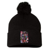 10th Birthday Girl In My Double Digits Era Retro 10 Year Old Pom Pom 12in Knit Beanie