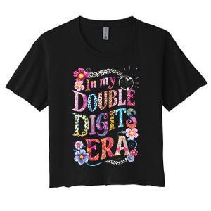 10th Birthday Girl In My Double Digits Era Retro 10 Year Old Women's Crop Top Tee