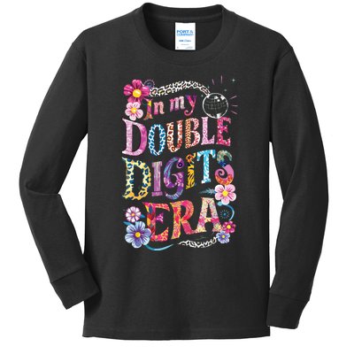 10th Birthday Girl In My Double Digits Era Retro 10 Year Old Kids Long Sleeve Shirt