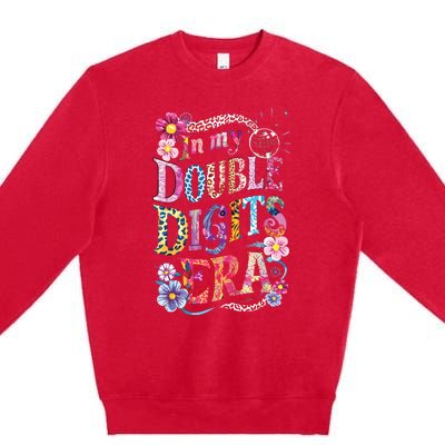 10th Birthday Girl In My Double Digits Era Retro 10 Year Old Premium Crewneck Sweatshirt