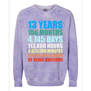 13th Birthday Gift Boy 13 Years Being Awesome Colorblast Crewneck Sweatshirt