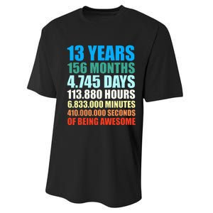 13th Birthday Gift Boy 13 Years Being Awesome Performance Sprint T-Shirt