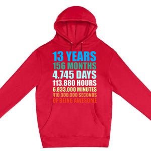 13th Birthday Gift Boy 13 Years Being Awesome Premium Pullover Hoodie