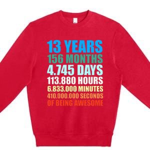 13th Birthday Gift Boy 13 Years Being Awesome Premium Crewneck Sweatshirt