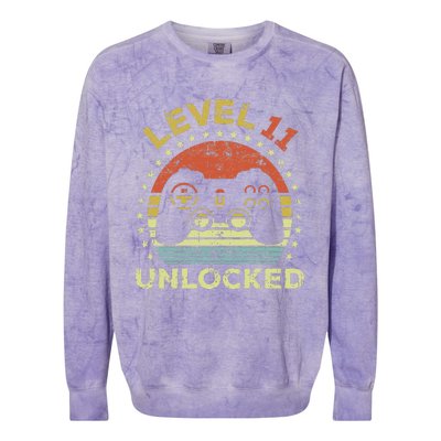 11th Birthday Gaming Level 11 Unlocked Colorblast Crewneck Sweatshirt