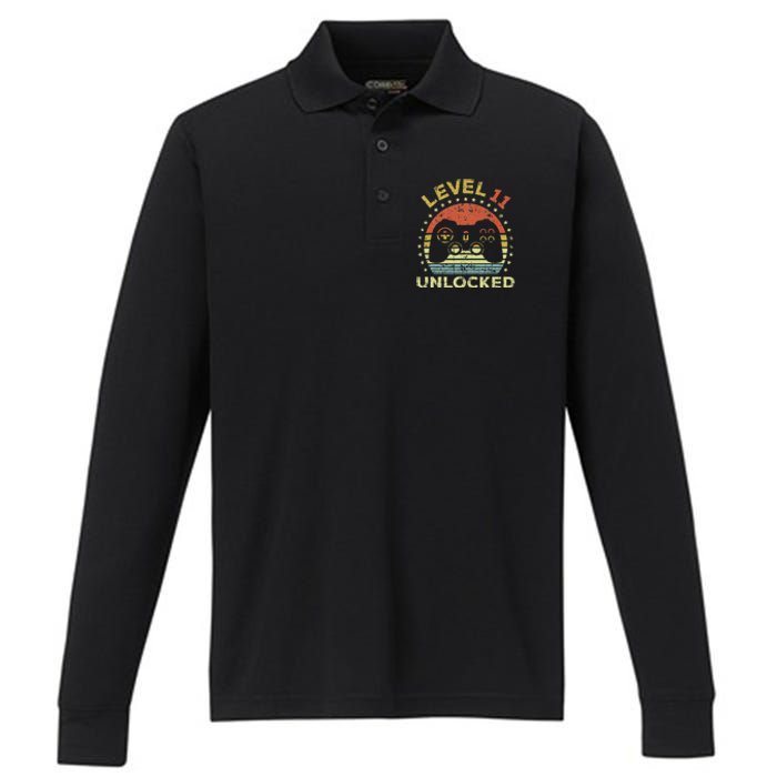 11th Birthday Gaming Level 11 Unlocked Performance Long Sleeve Polo