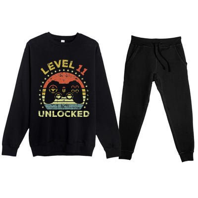 11th Birthday Gaming Level 11 Unlocked Premium Crewneck Sweatsuit Set