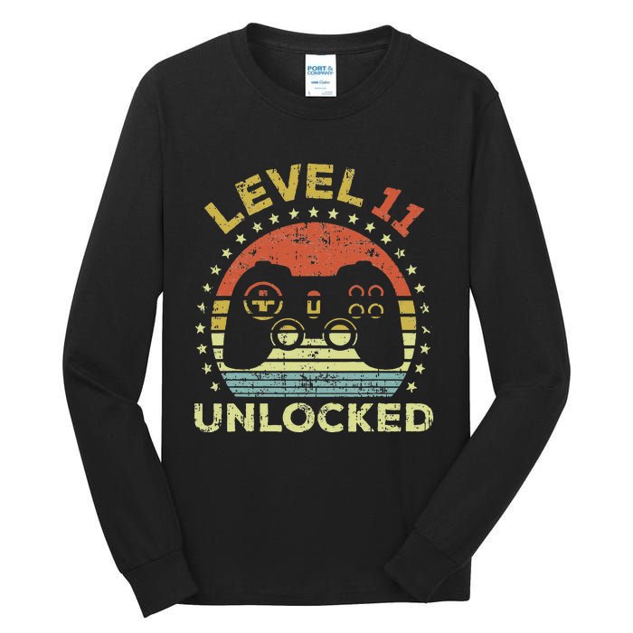 11th Birthday Gaming Level 11 Unlocked Tall Long Sleeve T-Shirt