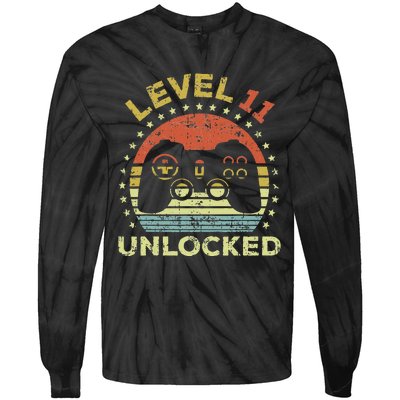 11th Birthday Gaming Level 11 Unlocked Tie-Dye Long Sleeve Shirt