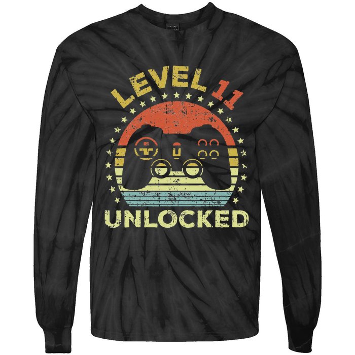 11th Birthday Gaming Level 11 Unlocked Tie-Dye Long Sleeve Shirt