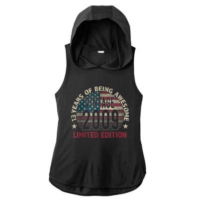 13th Birthday Gift Boys Vintage 2009 13 Years Old USA Flag Ladies PosiCharge Tri-Blend Wicking Draft Hoodie Tank