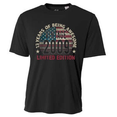 13th Birthday Gift Boys Vintage 2009 13 Years Old USA Flag Cooling Performance Crew T-Shirt