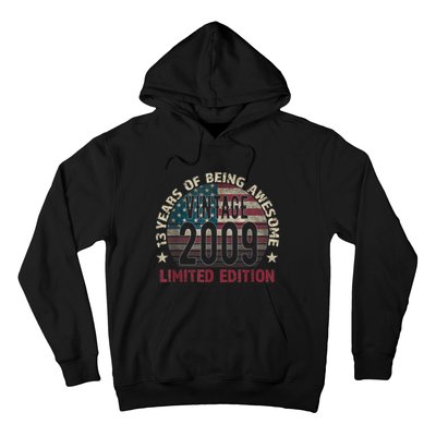 13th Birthday Gift Boys Vintage 2009 13 Years Old USA Flag Hoodie