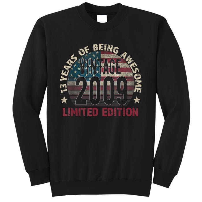 13th Birthday Gift Boys Vintage 2009 13 Years Old USA Flag Sweatshirt