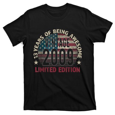 13th Birthday Gift Boys Vintage 2009 13 Years Old USA Flag T-Shirt