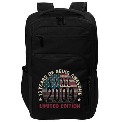 13th Birthday Gift Boys Vintage 2009 13 Years Old USA Flag Impact Tech Backpack