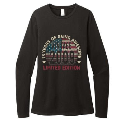 13th Birthday Gift Boys Vintage 2009 13 Years Old USA Flag Womens CVC Long Sleeve Shirt