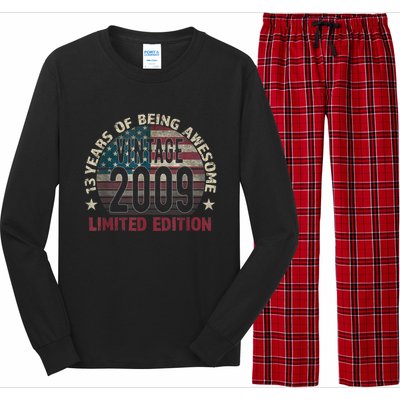 13th Birthday Gift Boys Vintage 2009 13 Years Old USA Flag Long Sleeve Pajama Set