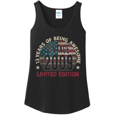 13th Birthday Gift Boys Vintage 2009 13 Years Old USA Flag Ladies Essential Tank