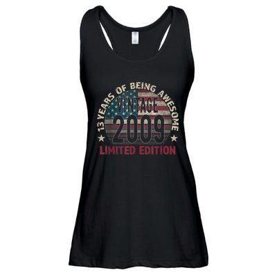 13th Birthday Gift Boys Vintage 2009 13 Years Old USA Flag Ladies Essential Flowy Tank