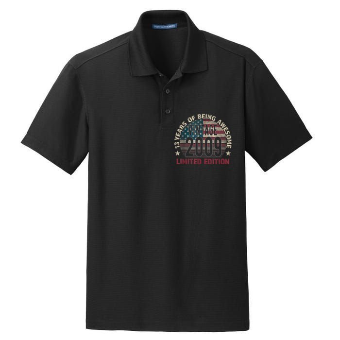 13th Birthday Gift Boys Vintage 2009 13 Years Old USA Flag Dry Zone Grid Polo