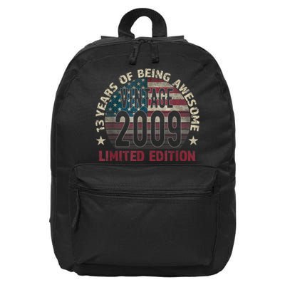 13th Birthday Gift Boys Vintage 2009 13 Years Old USA Flag 16 in Basic Backpack