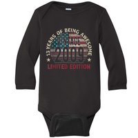 13th Birthday Gift Boys Vintage 2009 13 Years Old USA Flag Baby Long Sleeve Bodysuit