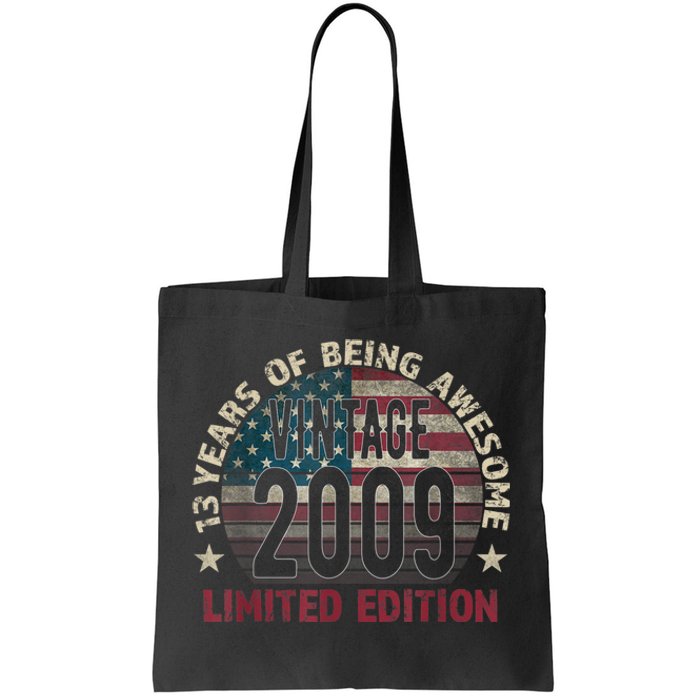 13th Birthday Gift Boys Vintage 2009 13 Years Old USA Flag Tote Bag